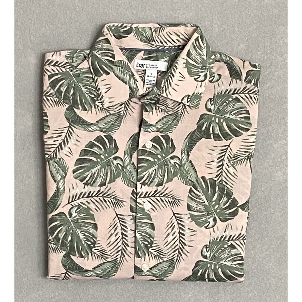 Bar III Men's Small 14-14.5 32/33 Slim Fit Long Sleeve Shirt Tropical Print NEW